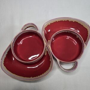 LTD Commodities Stoneware 2 Section Serveware 7" Wide X 8" Long X 2" Deep Red